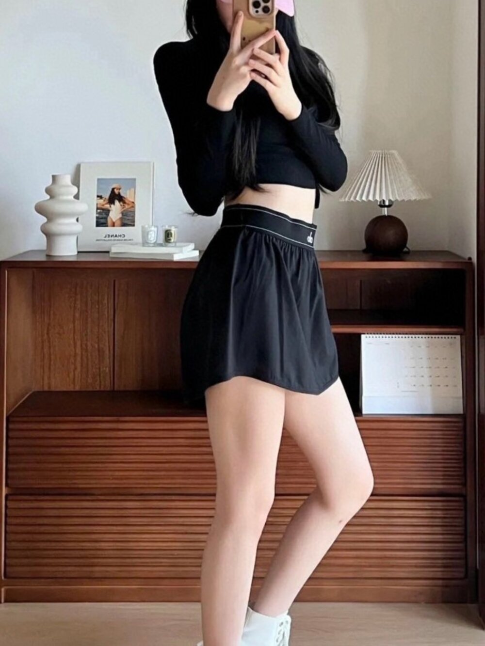 🏌️‍♀️🏌️‍♀️ALO Yoga Match Point Sporty Mini Skirt Versatile Black - Picture 7 of 8